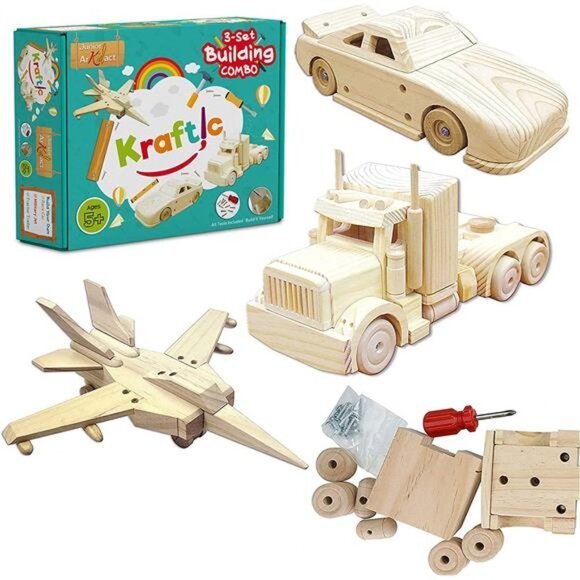 Woodworking Building Kit for Kids and Adults, 3 Educational DIY Carpentry